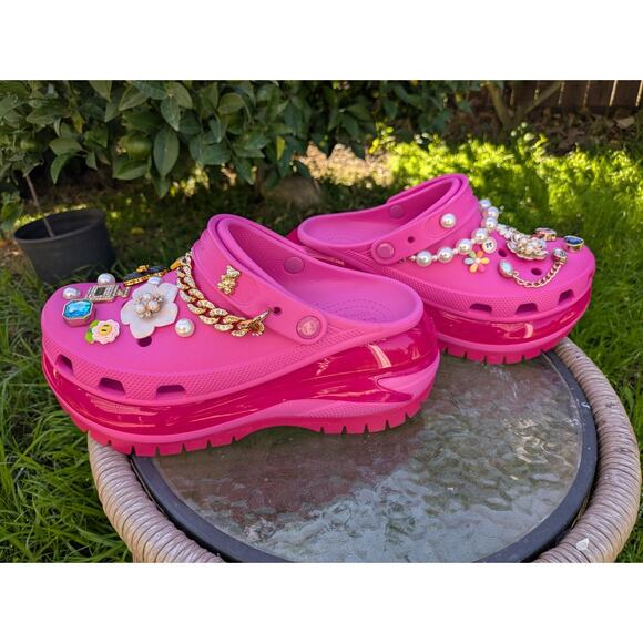 Crocs Mega Crush Platform Clogs Women’s 10 Mens 8 Barbie Pink Designer JIBBITZ - Picture 3 of 11